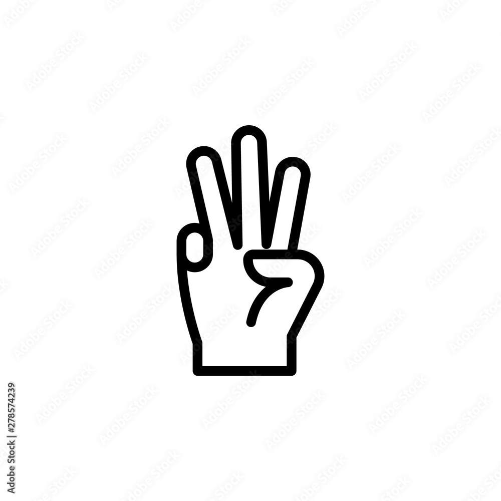 3 finger hand gesture outline icon. Element of hand gesture illustration icon. signs, symbols can be used for web, logo, mobile app, UI, UX 3 finger hand gesture outline icon. Element of hand gesture illustration icon. signs, symbols can be used for web, logo, mobile app, UI, UX