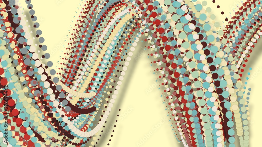 Obraz premium 3D illustration,3D rendering, abstract geometric background, circle point line together into a line Rotate together into a rope Soft tones