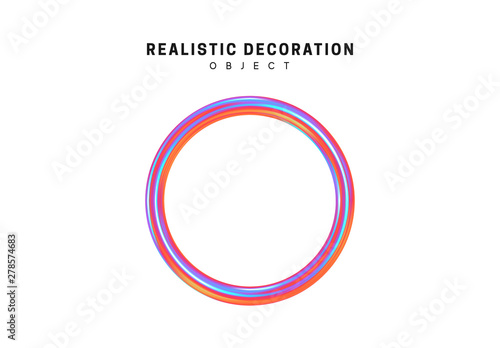 Ring Realistic shape 3d objects with gradient holographic color of hologram
