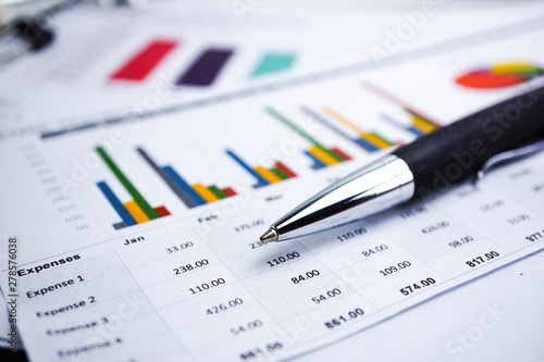Charts Graphs spreadsheet paper. Financial development, Banking Account, Statistics, Investment Analytic research data economy, Stock exchange trading, Business office company meeting concept.