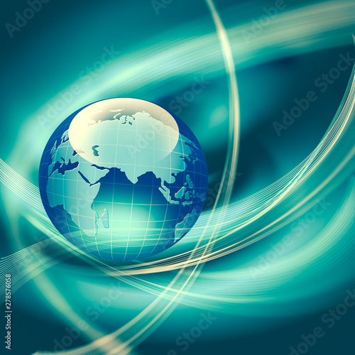 Best Internet Concept of global business. Globe  glowing lines on technological background. Wi-Fi  rays  symbols Internet  3D illustration