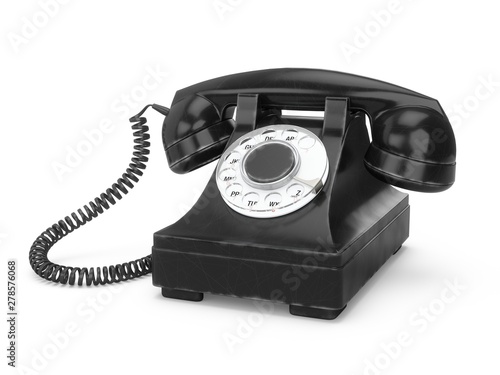 3D rendering Black vintage phone isolated on white background