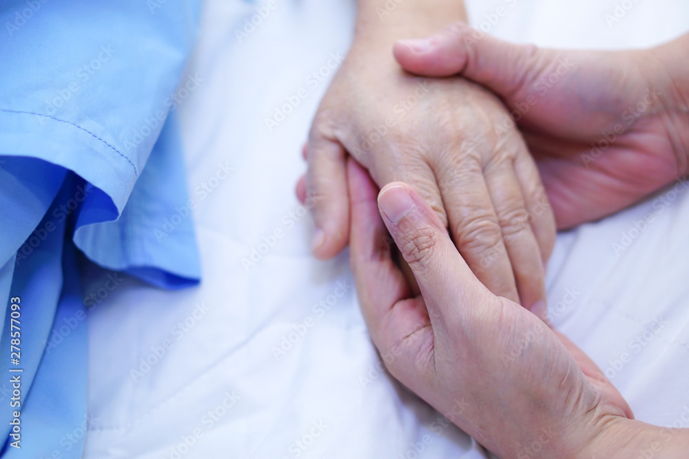 Holding Touching hands Asian senior or elderly old lady woman patient with love, care, helping, encourage and empathy at nursing hospital ward : healthy strong medical concept Holding Touching hands Asian senior or elderly old lady woman patient with love, care, helping, encourage and empathy at nursing hospital ward : healthy strong medical concept