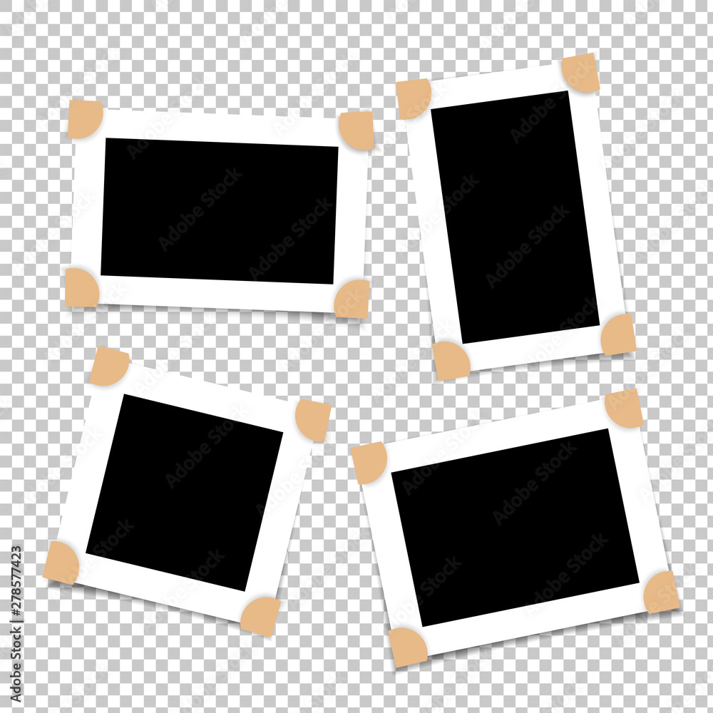 Set of empty photo frames with adhesive tape.Album card scrapbook  vector.Picture frame design.Image blank empty paper.White background vector  photograph Stock Vector | Adobe Stock