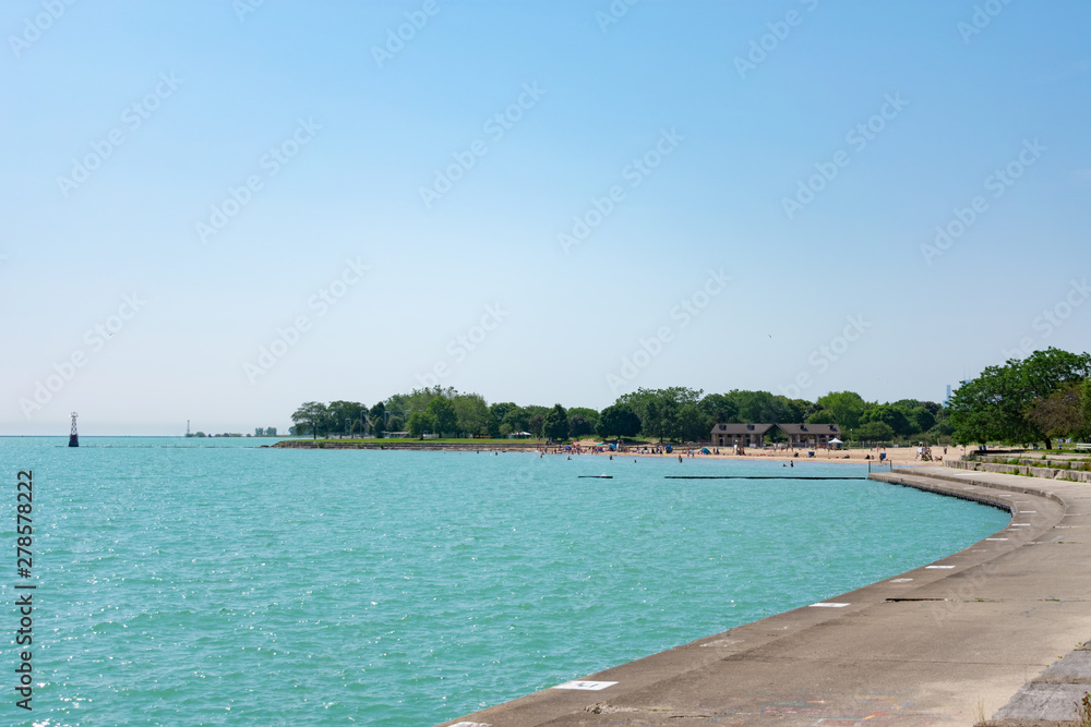 Lakefront Trail heading towards Foster Beach with Lake Michigan