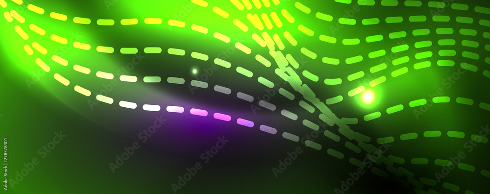 Neon vector wave lines abstract background, magic futuristic techno design