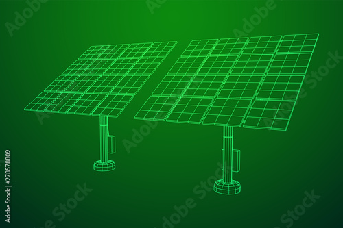 Solar energy panel. Wireframe low poly mesh vector illustration