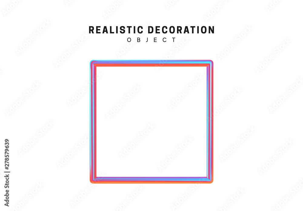 Square, frame Realistic shape 3d objects with gradient holographic color of hologram. Geometric decorative design elements isolated on white background. vector illustration Square, frame Realistic shape 3d objects with gradient holographic color of hologram. Geometric decorative design elements isolated on white background. vector illustration