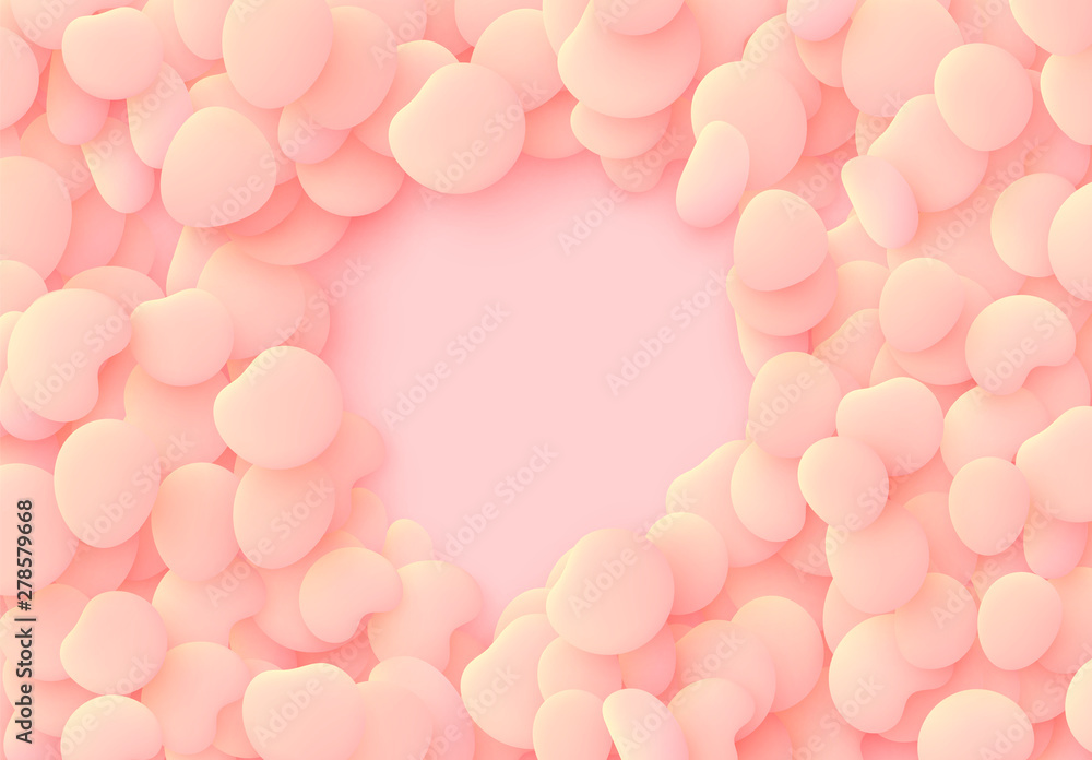 Bright pink soft background. Design elements of the liquid rounded plastic shapes, smooth sea stones, Flat Liquid splash bubble.