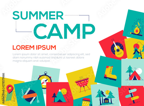 Summer camp - colorful flat design style web banner