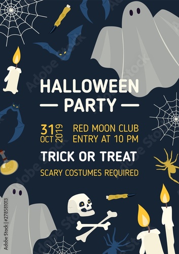 Halloween party invitation, flyer or poster templates with scary ghosts, cand...