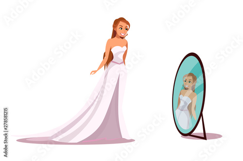 Woman trying on clothes flat vector illustration