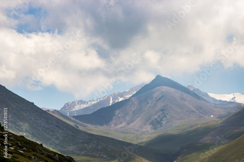 Mountain valley in summer  Almaty  Kazakhstan. View from the mountain peak Kumbel