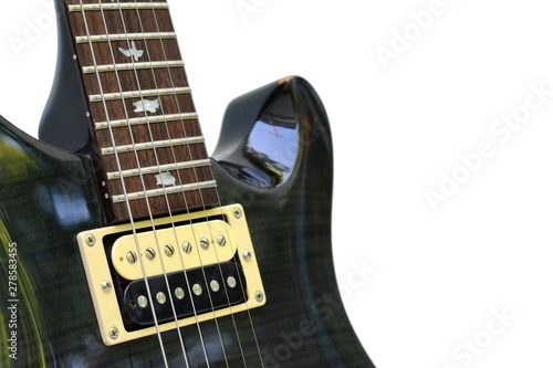 Negotin, Serbia- June 27, 2019: six-stringed electric guitar isolated on white background photo