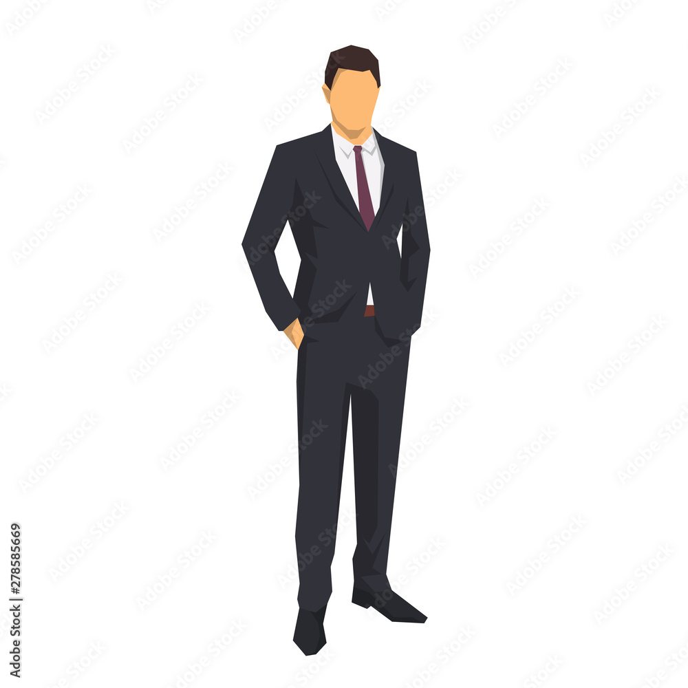 Businessman standing with hands in pockets. Abstract geometric vector illustration, flat design business people