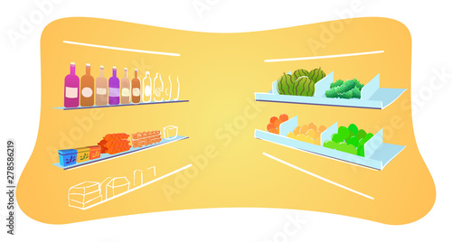 Supermarket, food store flat vector illustration