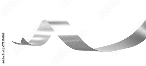Silver ribbon roll isolated on white background.