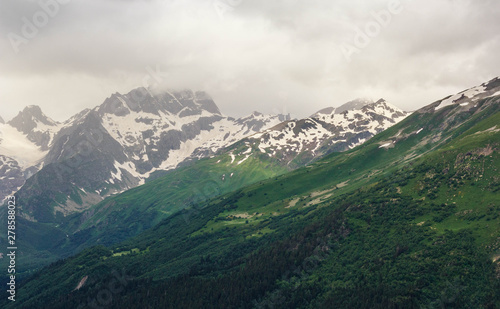 Fototapeta Naklejka Na Ścianę i Meble -  Dombay, Karachay-Cherkess Republic, Dombay mountain in summer, beautiful mountain landscape