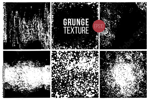 Grunge textures set. Backgrounds. Monochrome abstract grain surfaces for design.