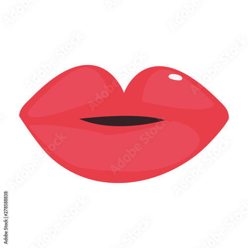 red female lips kiss on white background