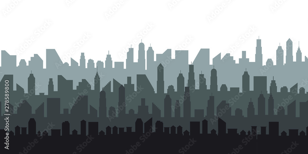 Urban Cityscape. Modern Skyline panorama flat style. Different buildings, skyscrapers, office center. Vector illustration