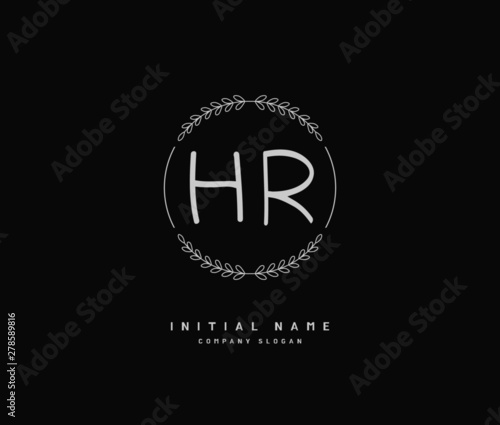 H R HR Beauty vector initial logo, handwriting logo of initial signature, wedding, fashion, jewerly, boutique, floral and botanical with creative template for any company or business.
