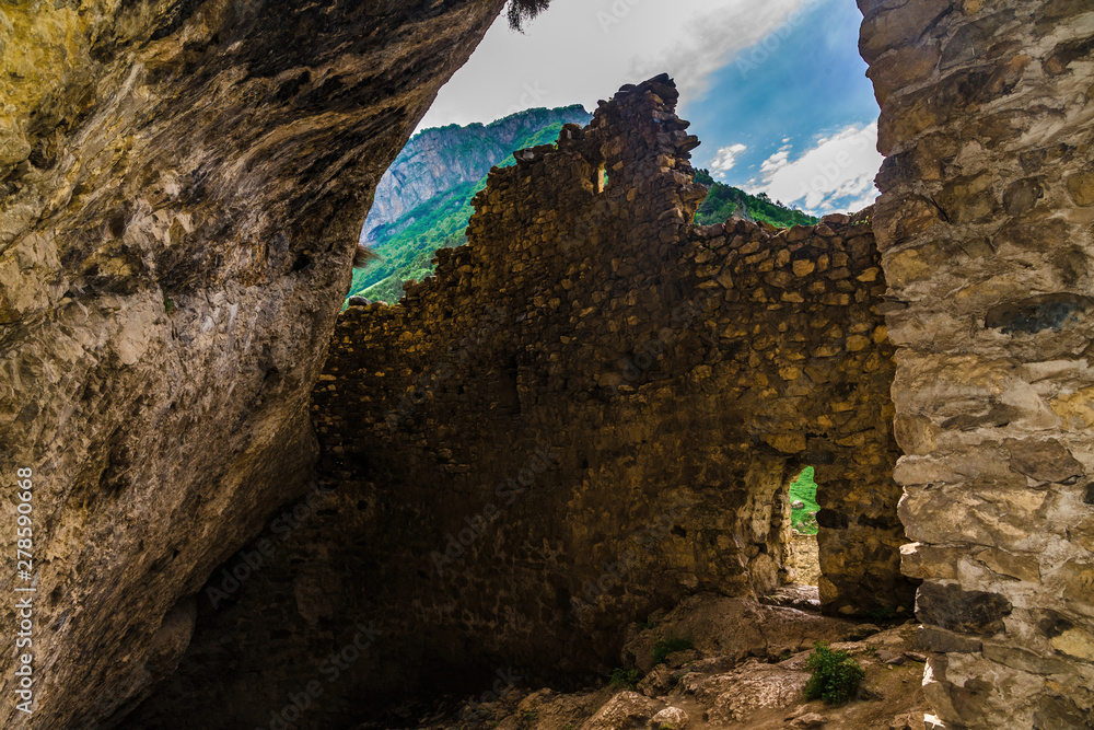 Medieval rock fortress in North Ossetia Alania