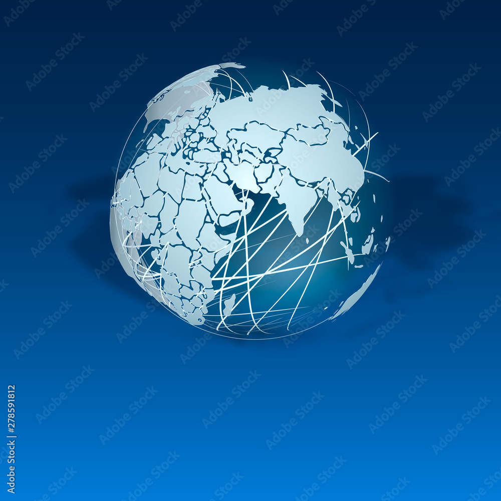 Naklejka premium World map, round shape. Globe icon with smooth vector shadows and white map of the continents of the world.