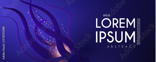 Abstract 3D blue background with gold shining light. Magic underwater design.