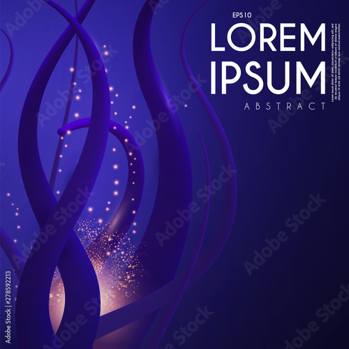 Abstract 3D blue background with gold shining light. Magic underwater design.