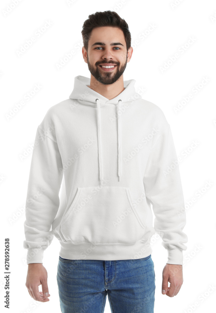 Portrait of young man in sweater isolated on white. Mock up for design Portrait of young man in sweater isolated on white. Mock up for design