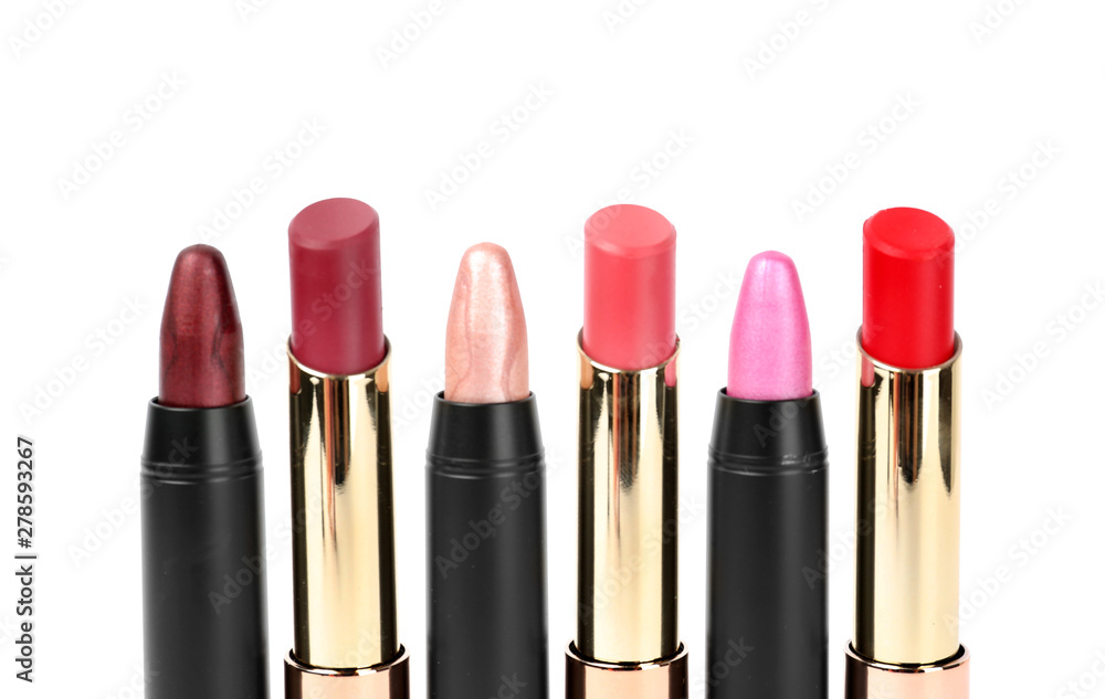 Set of colorful lipsticks isolated on white Set of colorful lipsticks isolated on white