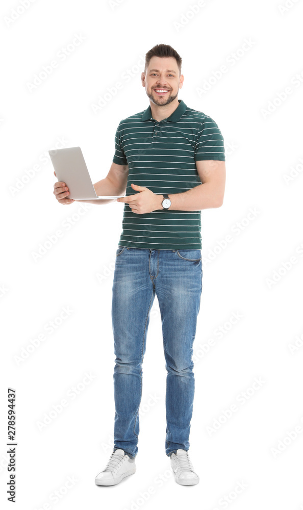 Happy man with laptop on white background Happy man with laptop on white background
