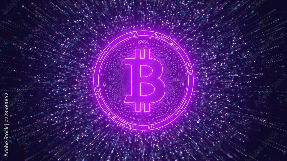 video animation of crypto currency concept in blue and magenta over dark background - Digital currency - Cryptocurrency