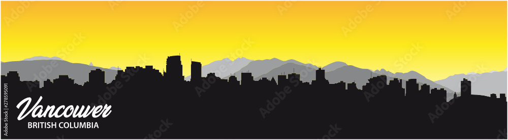 vancouver british columbia skyline silhouette background with city panorama