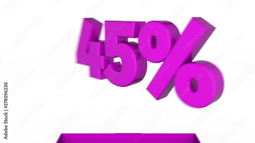 3d animation of gift box with 45% off announcement. 3d animation of gift box with 45% off announcement.