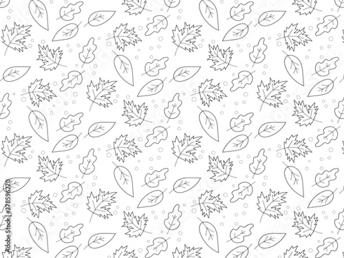 Pattern of autumn leaves on a transparent background. Contour, lines, flat, pastel and bright colors. © Karamelity
