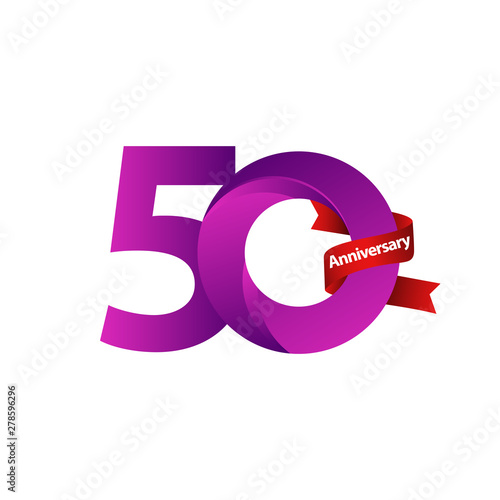 50 Years Anniversary Celebration Purple Ribbon Vector Template Design Illustration