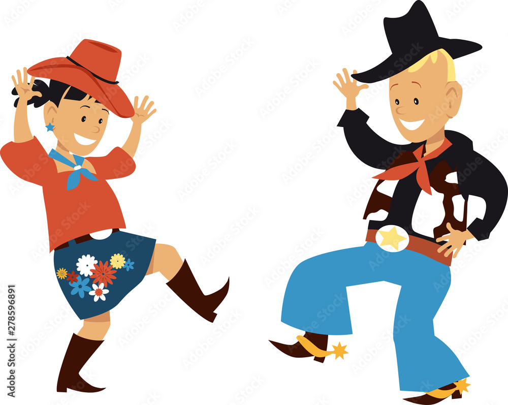 Two cute cartoon kids dancing western country style, EPS 8 vector  illustration Stock Vector | Adobe Stock