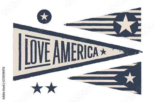 Set symbols USA. Vintage retro graphic flag, pennant