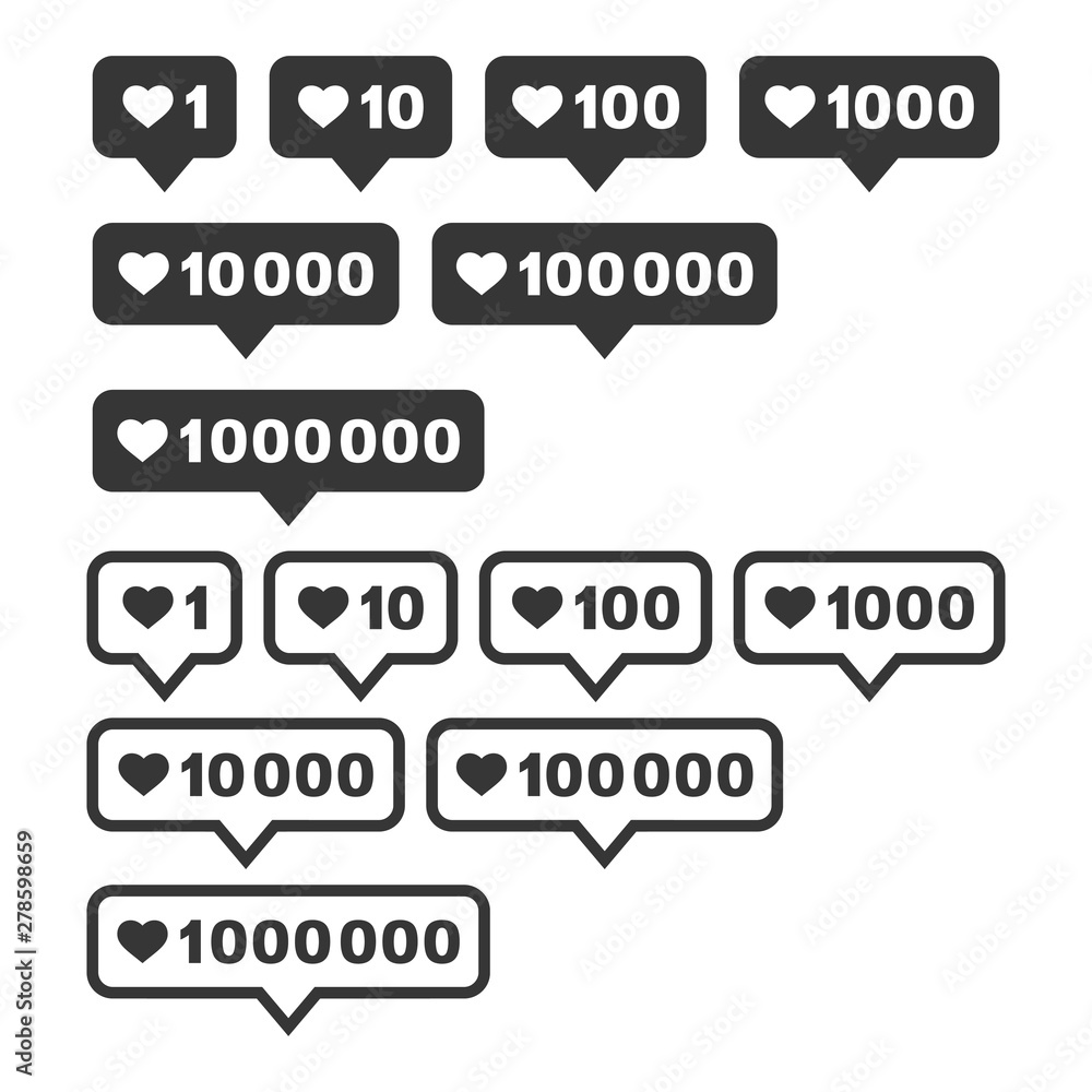 Like and Follower Counter Notification Icons Set. Vector Like and Follower Counter Notification Icons Set. Vector