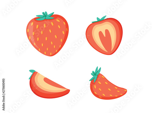 Set of fruits. Summer fruit collection. Fruits strawberry. Vegetarian and ecology food. Vector illustration.