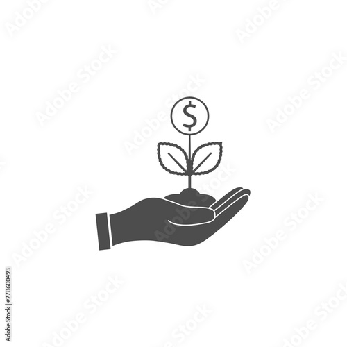 Plant, hand dollar icon. Vector illustration, flat design.