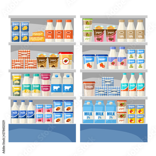 Dairy shop. Supermarket. Vector illustration