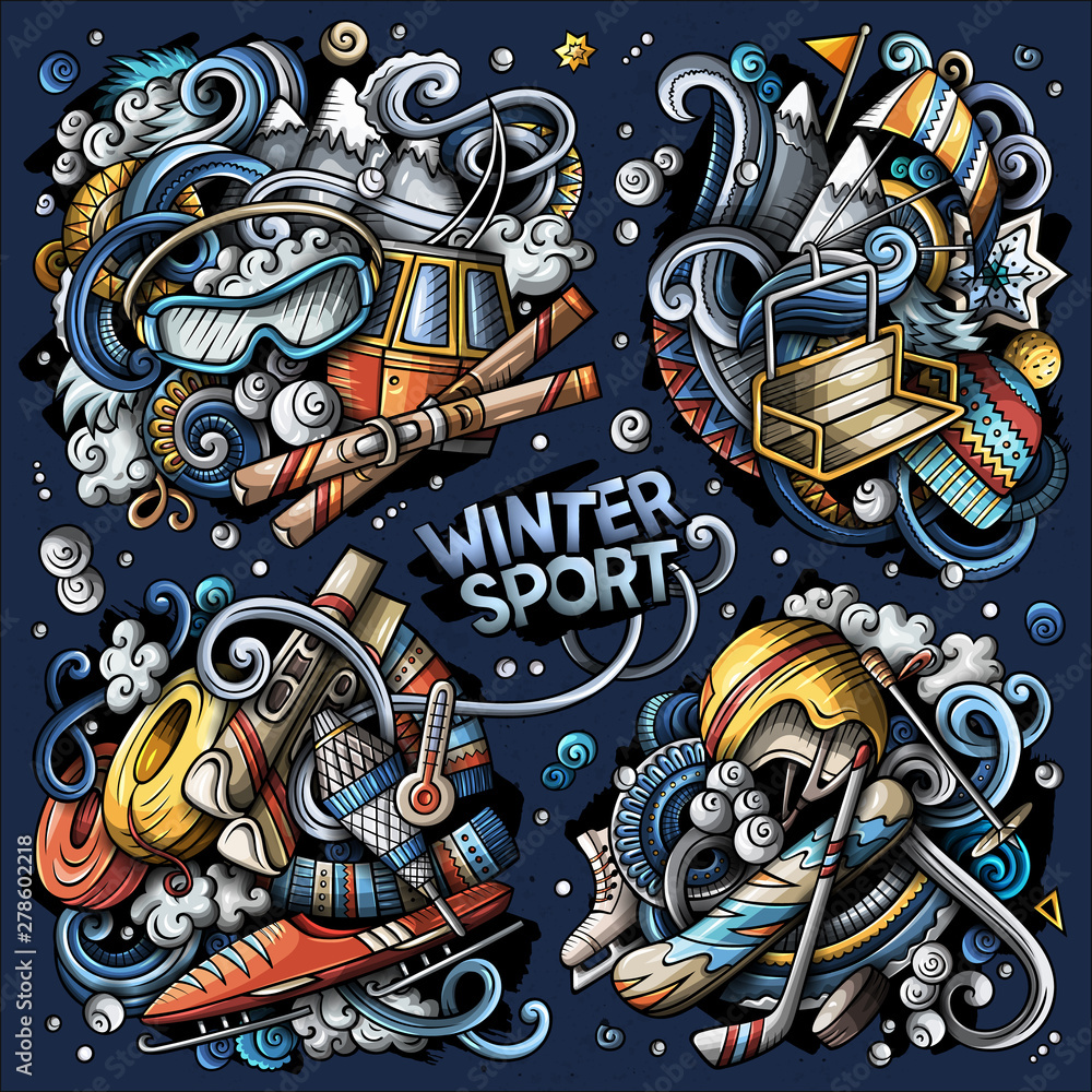 set of Winter sport combinations of objects and elements. All items are separate