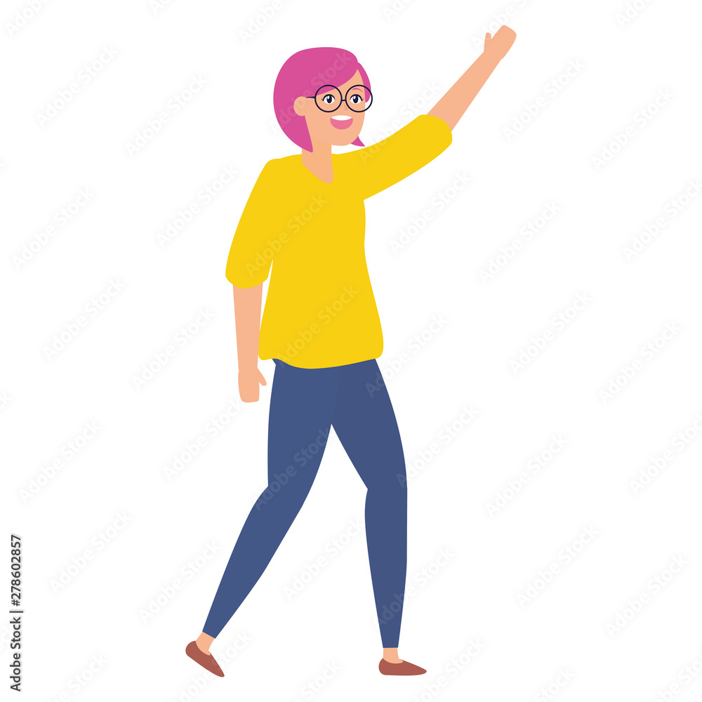 celebrating woman with arms up