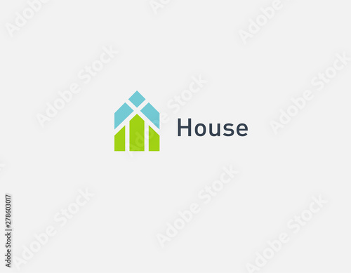 Creative Abstract bright logo green and blue house building for company