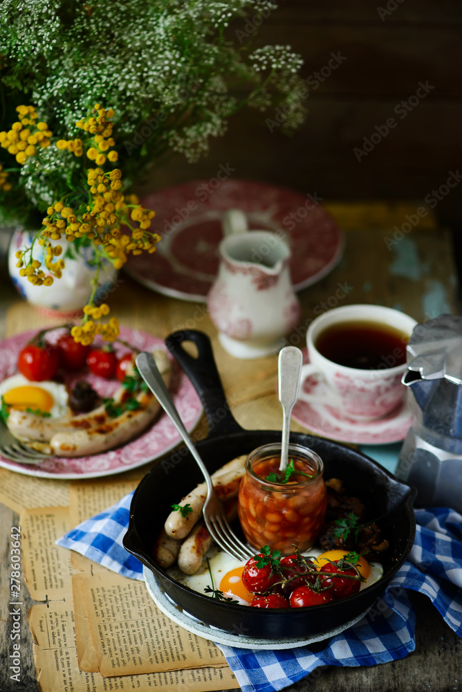 English breakfast on the table.style rustic