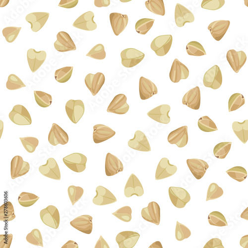 Green buckwheat seamless pattern on a white background. Vector illustration of grains in cartoon flat style.