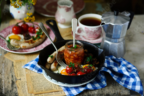 English breakfast on the table.style rustic © zoryanchik